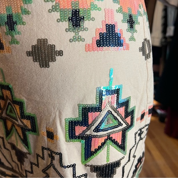 EXPRESS Cream Reyro Sequin Aztec Design Small Mini Skirt - Picture 8 of 8